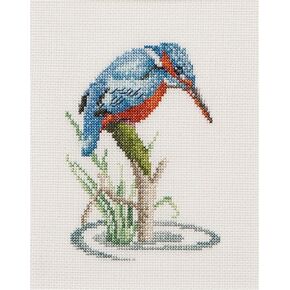 Thea Gouverneur - Counted Cross Stitch Kit - Kingfisher - Aida - 14 count - Embroidery Kit for Adults - DMC Embroidery Threads and other Cross Stitch Supplies Included - 574A