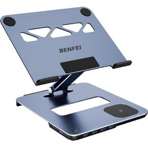 BENFEI Laptop Stand with USB C 6in1 Docking Station, 15W Magnetic Wireless Charger, USB 3.0 KVM Switch, HDMI 4K@60Hz, 4*USB3.0, 100 PD Compatible with MacBook Pro/Air, iPad Pro, XPS, Thinkpad