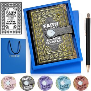 Pink A5 Mustard Seed Faux Leather Vintage Notebook Faith Can Move Mountain Matthew 17:20 Hardcover Executive Notebooks,320 Pages Thick Ruled Paper With Pen,Mustard Seed Faith Gifts Bible Verse Religious Gift (Faith Pink)