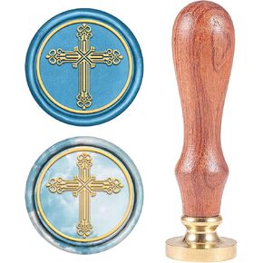 CRASPIRE Cross Wax Seal Stamp Christmas Sealing Wax Stamps Vintage Wax Seal Stamp Cross Head with Removable Wood Handle for Easter Invitation Envelope Greeting Card Party Bottle Packages