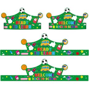 D24TIME 24PCS Welcome Back to School Crown Craft Kits for Kids Students First Day of School Party Hats Ready to Learn Paper Hat Headbands Art Craft for Preschool Kindergarten Classroom School Supplies
