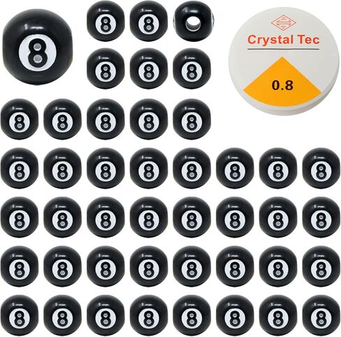 Honbay 100PCS Acrylic Billiards Beads Sports Ball Big Hole Round Spacer Loose Beads with 8.7 Yards Elastic Thread for Bracelets Necklaces Earrings Jewelry Making DIY Craft Project (Black) in Saudi Arabia
