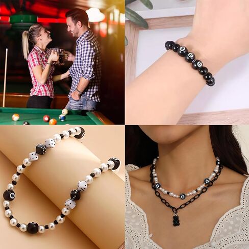 Honbay 100PCS Acrylic Billiards Beads Sports Ball Big Hole Round Spacer Loose Beads with 8.7 Yards Elastic Thread for Bracelets Necklaces Earrings Jewelry Making DIY Craft Project (Black) in Saudi Arabia