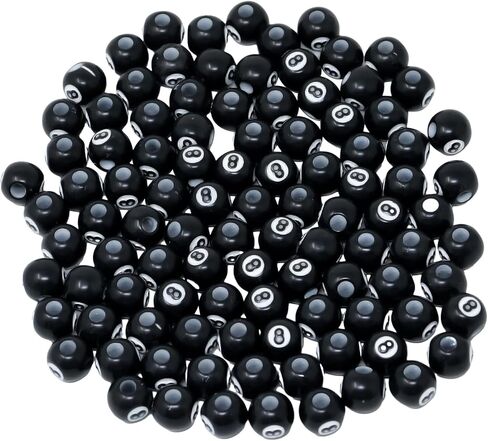 Honbay 100PCS Acrylic Billiards Beads Sports Ball Big Hole Round Spacer Loose Beads with 8.7 Yards Elastic Thread for Bracelets Necklaces Earrings Jewelry Making DIY Craft Project (Black) in Saudi Arabia