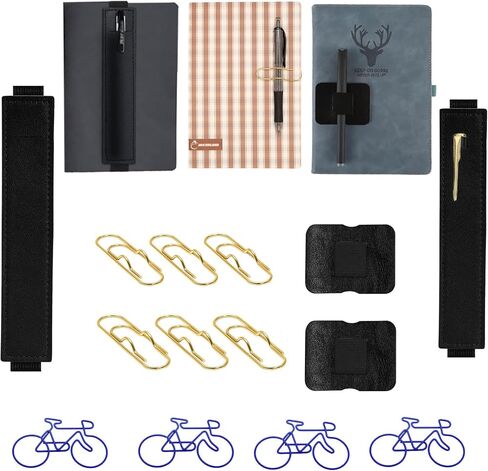 10pcs Multifunctional Pen Station, Set Including Adjustable Elastic Band Pen Holder, Adhesive Pencil Loop for Notebook, Portable Metal Paper Pen Clips, Bicycle Shape Paper Clip Bookmark (14) in Saudi Arabia