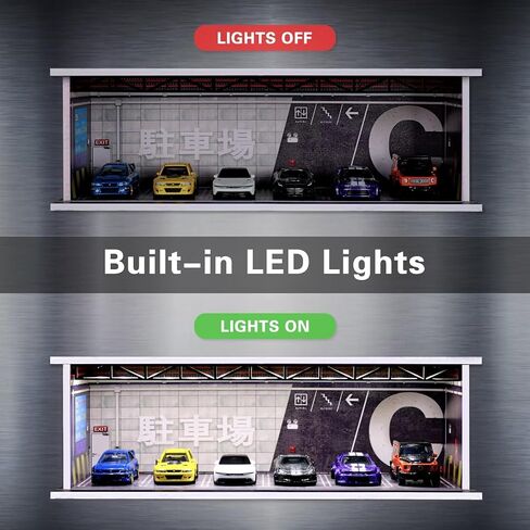 Malamfans 1/64 لـ Hot Wheels Depot Sendios Case - 1/64 Scale Die -Cast Model Display Box مع مصابيح LED وغطاء الأكريليك ، مقسمة إلى مستوى واحد ، مع 6 أماكن لوقوف السيارات in Kuwait