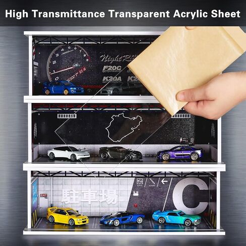 Malamfans 1/64 لـ Hot Wheels Depot Sendios Case - 1/64 Scale Die -Cast Model Display Box مع مصابيح LED وغطاء الأكريليك ، مقسمة إلى مستوى واحد ، مع 6 أماكن لوقوف السيارات in Kuwait