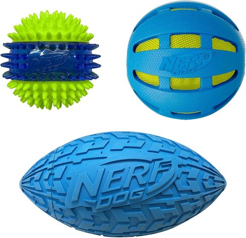 Nerf Dog Three Toy Gift Set: Crunch Ball, Spike LED Squeak Ball, and Squeak Football Gift Set in Saudi Arabia