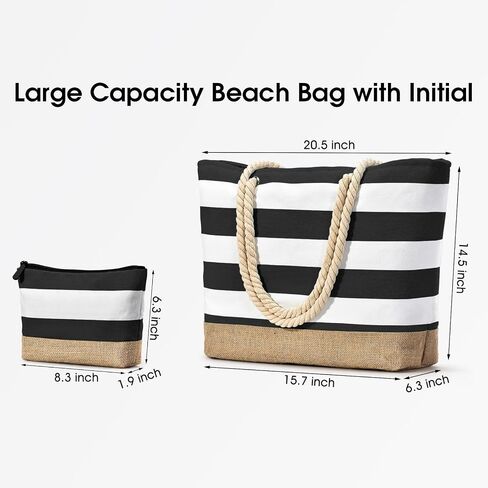 Becokan Beach Bag Personalized Gifts for Women Initial Beach Tote Bag with Makeup Bag Birthday Gift for Her Travel Essentials in Saudi Arabia