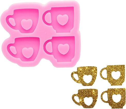 Shiny Glossy Mini Cup Shape with Heart Hollowout Earrings Silicone Molds Earring Resin Mold DIY Keychain Craft Epoxy Molds Resin Jewelry Making Earring Mould in Saudi Arabia
