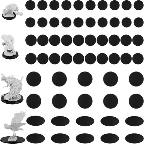 60Pcs Plastic Model Miniature Bases 40mm 50mm 60mm 75X42mm,4mm/0.16 Thick Circular War Figure Display Stands For Gaming Miniatures or Wargames Role Playing Board Game Figure Toy(60PCS-40&50&60&75X42mm-Mix Black) in Kuwait