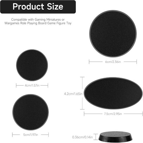 60Pcs Plastic Model Miniature Bases 40mm 50mm 60mm 75X42mm,4mm/0.16 Thick Circular War Figure Display Stands For Gaming Miniatures or Wargames Role Playing Board Game Figure Toy(60PCS-40&50&60&75X42mm-Mix Black) in Kuwait