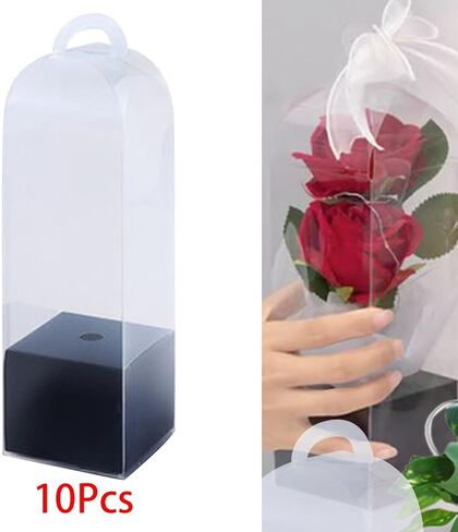 rockible 10x Flower Gift Boxes Single Rose Flower Box Empty Bag Florist Retail Shop Packaging Clear Flower Packing Boxes for Anniversary Party Favor, Rose Gold in Kuwait