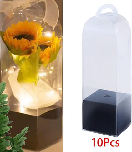 rockible 10x Flower Gift Boxes Single Rose Flower Box Empty Bag Florist Retail Shop Packaging Clear Flower Packing Boxes for Anniversary Party Favor, Rose Gold in Kuwait