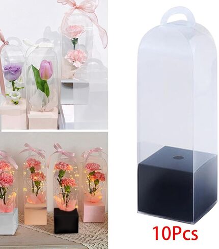 rockible 10x Flower Gift Boxes Single Rose Flower Box Empty Bag Florist Retail Shop Packaging Clear Flower Packing Boxes for Anniversary Party Favor, Rose Gold in Kuwait
