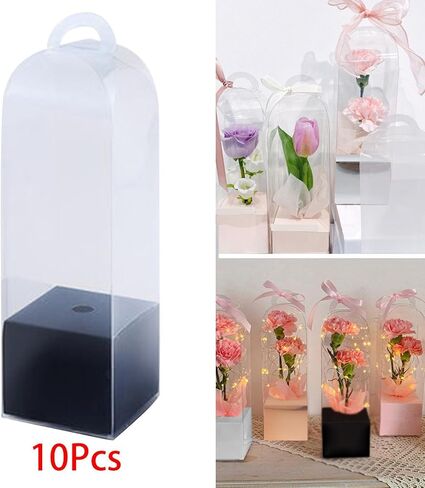rockible 10x Flower Gift Boxes Single Rose Flower Box Empty Bag Florist Retail Shop Packaging Clear Flower Packing Boxes for Anniversary Party Favor, Rose Gold in Kuwait