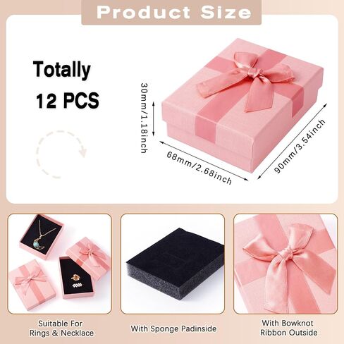 Craftdady 12 PCS Ristangle Jewelry Jolebly Boxes Cardboard Paper مربعات حاضرة مع قلادة قلادة مملوءة الإسفنجة بويك. in Saudi Arabia