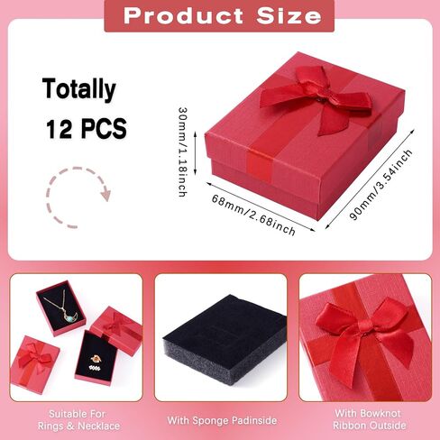Craftdady 12 PCS Ristangle Jewelry Jolebly Boxes Cardboard Paper مربعات حاضرة مع قلادة قلادة مملوءة الإسفنجة بويك. in Saudi Arabia