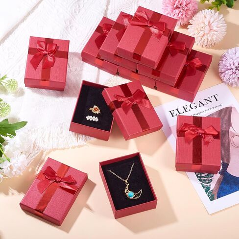 Craftdady 12 PCS Ristangle Jewelry Jolebly Boxes Cardboard Paper مربعات حاضرة مع قلادة قلادة مملوءة الإسفنجة بويك. in Saudi Arabia