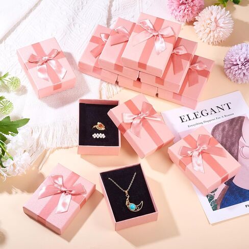 Craftdady 12 PCS Ristangle Jewelry Jolebly Boxes Cardboard Paper مربعات حاضرة مع قلادة قلادة مملوءة الإسفنجة بويك. in Saudi Arabia