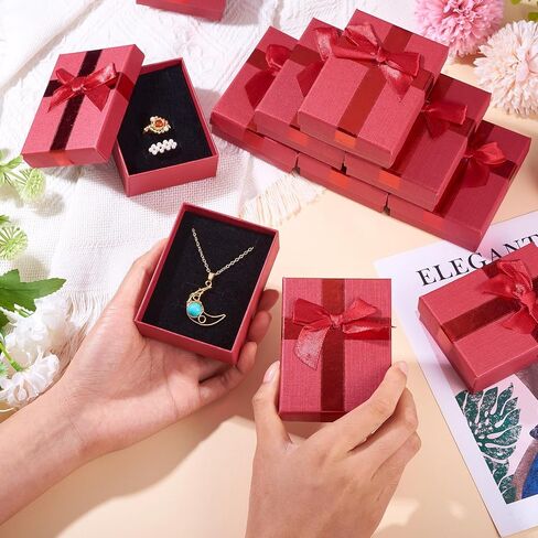 Craftdady 12 PCS Ristangle Jewelry Jolebly Boxes Cardboard Paper مربعات حاضرة مع قلادة قلادة مملوءة الإسفنجة بويك. in Saudi Arabia