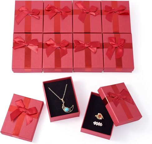 Craftdady 12 PCS Ristangle Jewelry Jolebly Boxes Cardboard Paper مربعات حاضرة مع قلادة قلادة مملوءة الإسفنجة بويك. in Saudi Arabia