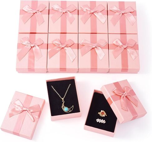 Craftdady 12 PCS Ristangle Jewelry Jolebly Boxes Cardboard Paper مربعات حاضرة مع قلادة قلادة مملوءة الإسفنجة بويك. in Saudi Arabia