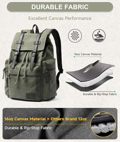 حقيبة الظهر القماشية القديمة للرجال أوليف الأخضر ، راتاكاك ، 15.6 بوصة كمبيوتر محمول كبير رفرف الرجع in Kuwait