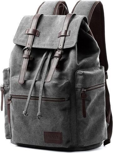 Vintage Canvas Backpack for Men Olive Green Rucksack Fit 15.6 inch Laptop Large Retro Flap Daypack for Casual Hiking Travel Commute in Kuwait