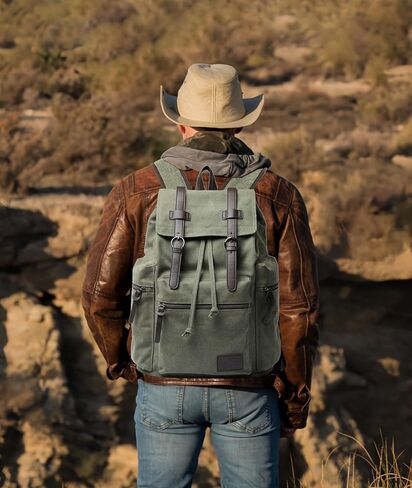 حقيبة الظهر القماشية القديمة للرجال أوليف الأخضر ، راتاكاك ، 15.6 بوصة كمبيوتر محمول كبير رفرف الرجع in Kuwait