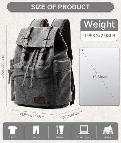 Vintage Canvas Backpack for Men Olive Green Rucksack Fit 15.6 inch Laptop Large Retro Flap Daypack for Casual Hiking Travel Commute in Kuwait
