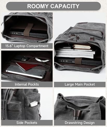 Vintage Canvas Backpack for Men Olive Green Rucksack Fit 15.6 inch Laptop Large Retro Flap Daypack for Casual Hiking Travel Commute in Kuwait