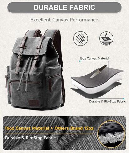Vintage Canvas Backpack for Men Olive Green Rucksack Fit 15.6 inch Laptop Large Retro Flap Daypack for Casual Hiking Travel Commute in Kuwait