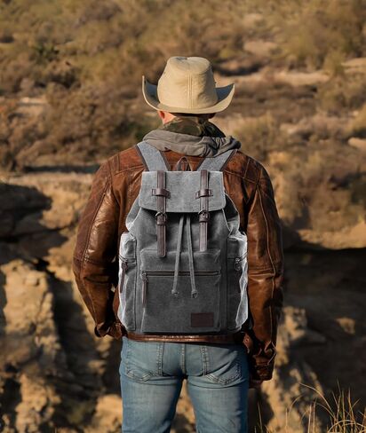 Vintage Canvas Backpack for Men Olive Green Rucksack Fit 15.6 inch Laptop Large Retro Flap Daypack for Casual Hiking Travel Commute in Kuwait