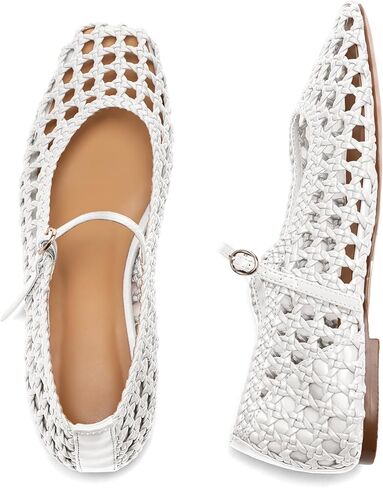 Woven Mesh Ballet Flats for Women with Metal Buckle Strap Ballerina Flat Shoes Comfortable Round Toe Mary Jane Flat. in Saudi Arabia