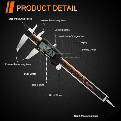 HARDELL Digital Caliper 6 Inch with Large LCD Screen, Calipers Measuring Tool with Auto-Off Feature,Inch/Millimeter Conversion, Electronic Vernier Caliper Micrometer for Jewelers/Woodworkers/DIY in Saudi Arabia