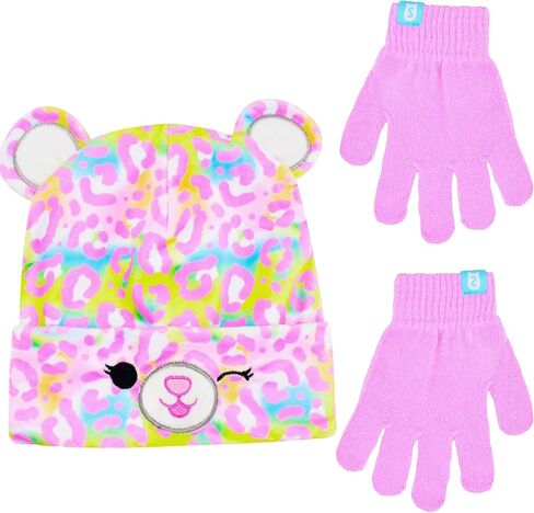 Squishmallows Lola Beanie Hat and Gloves Set, Girls Cuffed Winter Knit Cap with Horn and Matching Mittens, Pink, One Size in Saudi Arabia