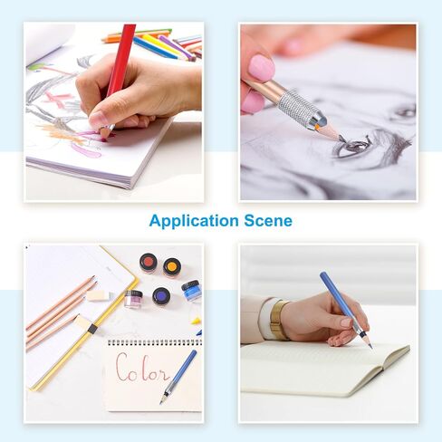 PATIKIL Pencil Extenders, 2Pcs Art Adjustable Metal Pencil Holder Lengthener Pen Sleeve for Short Pencil Crayon Colored Pencils Writing Desk Office, Silver in Saudi Arabia