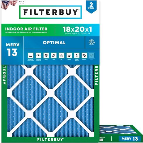 مرشح هواء Filterbuy 10x20x1 MERV 13 Optimal Defense (عبوة من قطعتين)، استبدال مرشحات هواء فرن HVAC AC المطوية (الحجم الفعلي: 9.50 × 19.50 × 0.75 بوصة) in Saudi Arabia