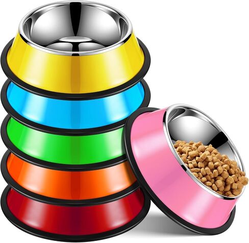 Roshtia 6 Pcs 18 oz Stainless Steel Dog Bowl with Anti Skid Silicone Base Stackable Water and Food Bowl Pet Puppy Dishes for Medium Large Dogs Cat, Colorful in Kuwait