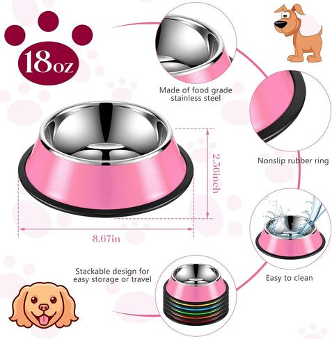 Roshtia 6 Pcs 18 oz Stainless Steel Dog Bowl with Anti Skid Silicone Base Stackable Water and Food Bowl Pet Puppy Dishes for Medium Large Dogs Cat, Colorful in Kuwait
