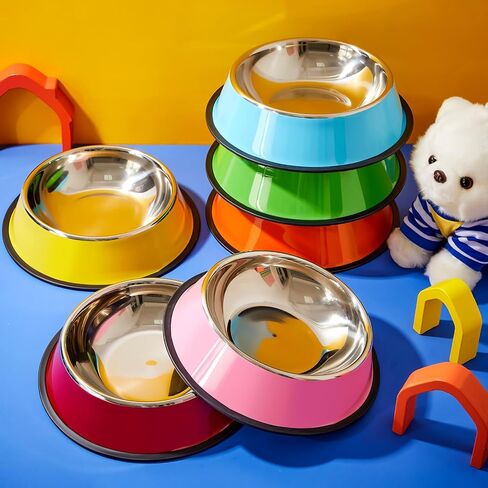 Roshtia 6 Pcs 18 oz Stainless Steel Dog Bowl with Anti Skid Silicone Base Stackable Water and Food Bowl Pet Puppy Dishes for Medium Large Dogs Cat, Colorful in Kuwait