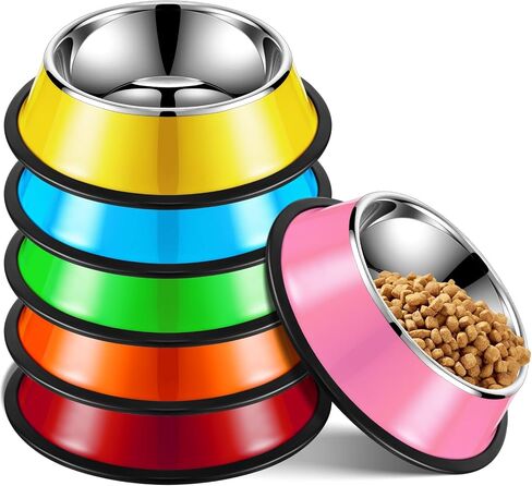Roshtia 6 Pcs 18 oz Stainless Steel Dog Bowl with Anti Skid Silicone Base Stackable Water and Food Bowl Pet Puppy Dishes for Medium Large Dogs Cat, Colorful in Kuwait