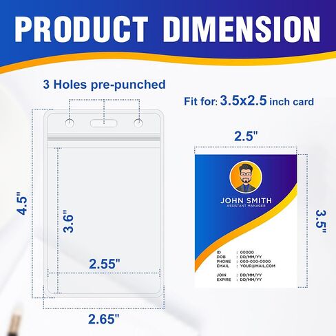 10Pack Vertical ID Badge Holder-Extra Thick Clear ID Card Holder with Waterproof Resealable Zip-Name Tag Holder for Nurses, Office and School in Saudi Arabia