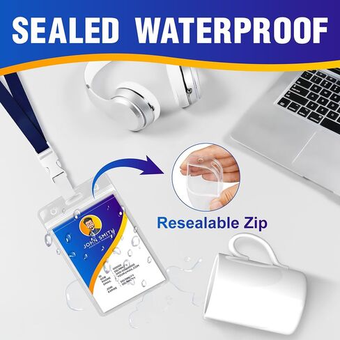 10Pack Vertical ID Badge Holder-Extra Thick Clear ID Card Holder with Waterproof Resealable Zip-Name Tag Holder for Nurses, Office and School in Saudi Arabia