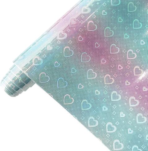 XHT 11.8"x54" Holographic Printed PU Faux Leather Shiny Heart Pattern Leather Fabric for Bows Earrings Craft in Kuwait