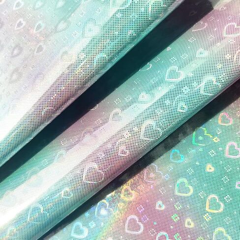 XHT 11.8"x54" Holographic Printed PU Faux Leather Shiny Heart Pattern Leather Fabric for Bows Earrings Craft in Kuwait