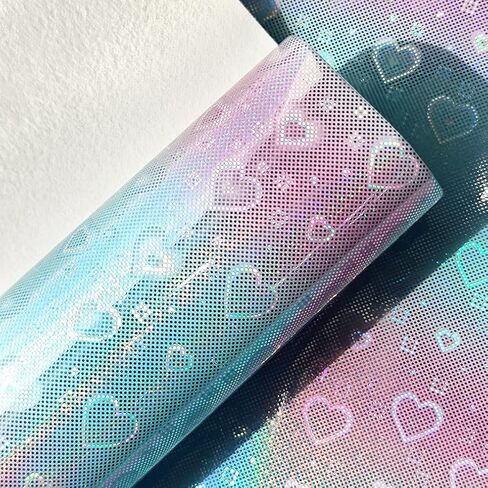 XHT 11.8"x54" Holographic Printed PU Faux Leather Shiny Heart Pattern Leather Fabric for Bows Earrings Craft in Kuwait