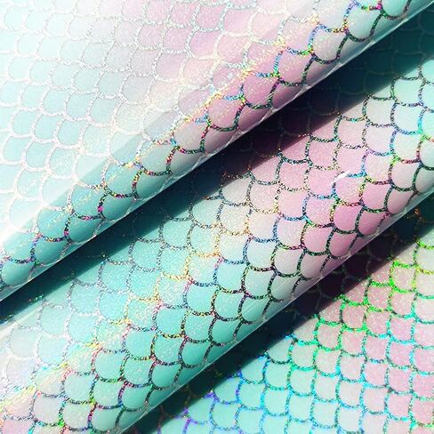 XHT 11.8"x54" Holographic Printed PU Faux Leather Shiny Heart Pattern Leather Fabric for Bows Earrings Craft in Kuwait