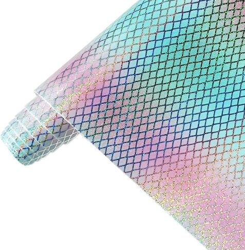XHT 11.8"x54" Holographic Printed PU Faux Leather Shiny Heart Pattern Leather Fabric for Bows Earrings Craft in Kuwait